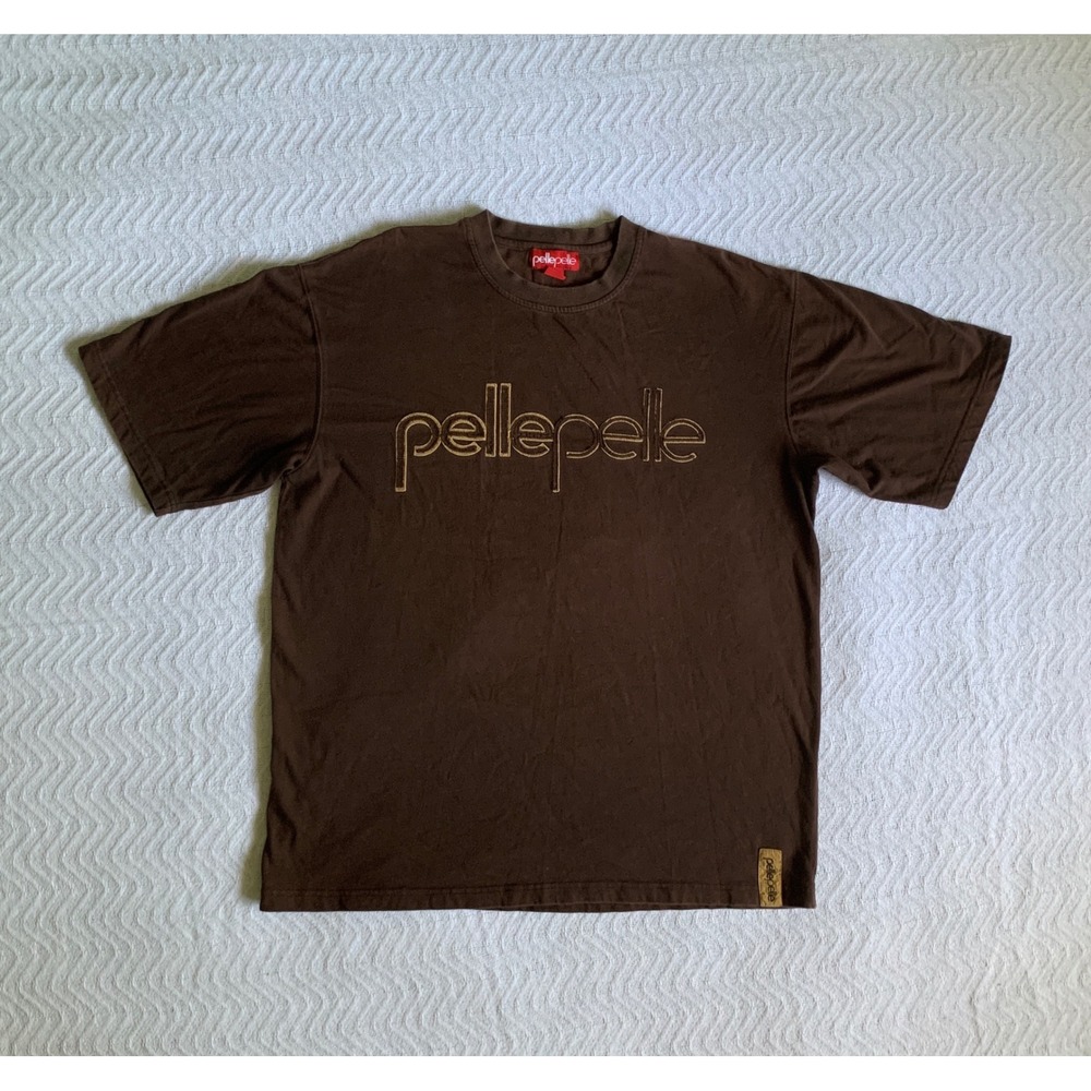 Y2K VTG Pelle Pelle Spellout brown graphic t Sz XL 90s Rap Streetwear grunge‎